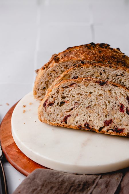 No-knead cranberry walnut bread