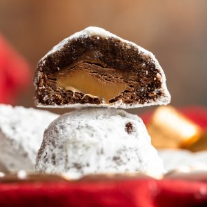 Caramel chocolate snowball cookies