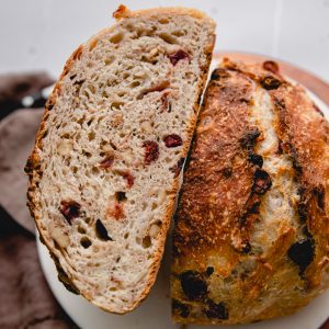 No-knead cranberry walnut bread