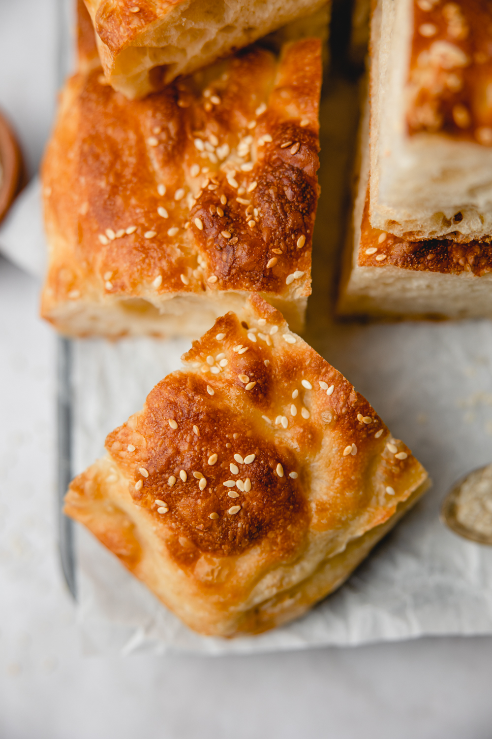 roasted garlic and sesame focaccia